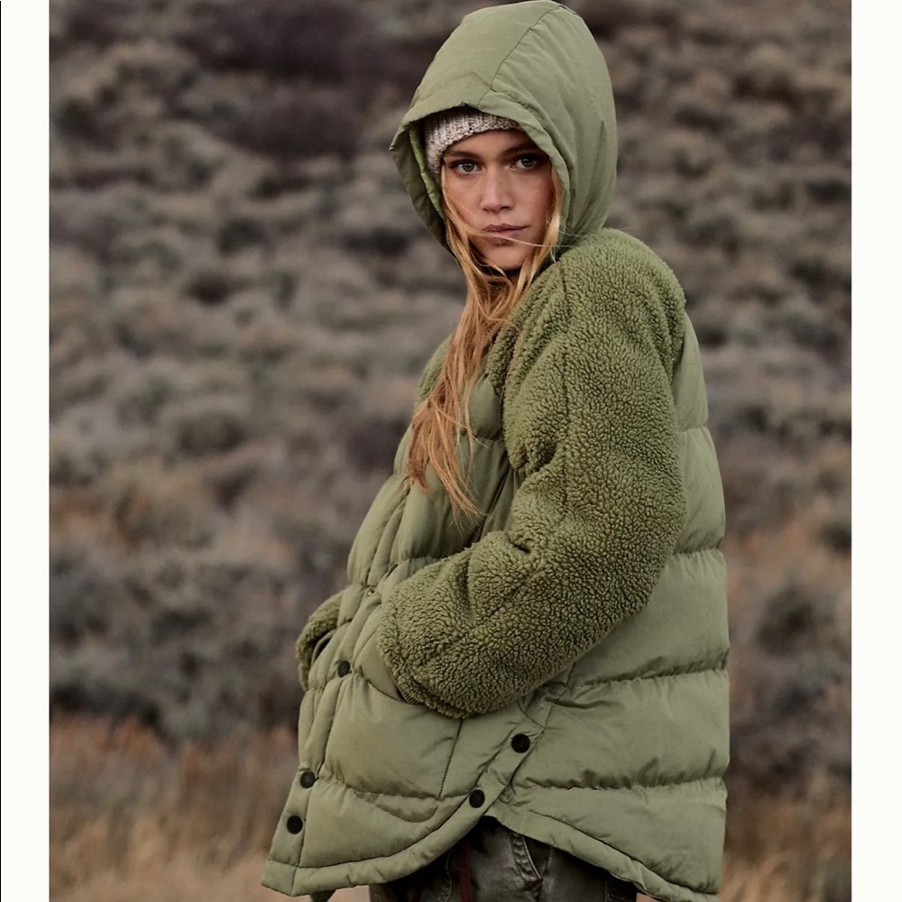 Pilcro Olive Green Mixed-Media Puffer Jacket